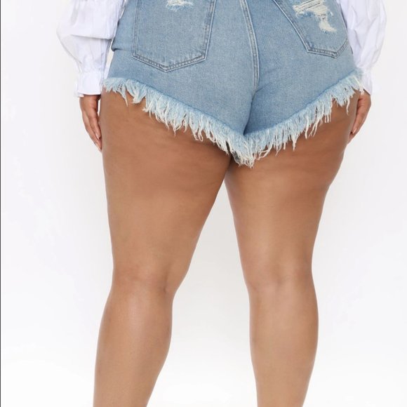 Heartbreaker Distressed Denim Shorts - Medium Blue Wash - Picture 3 of 3